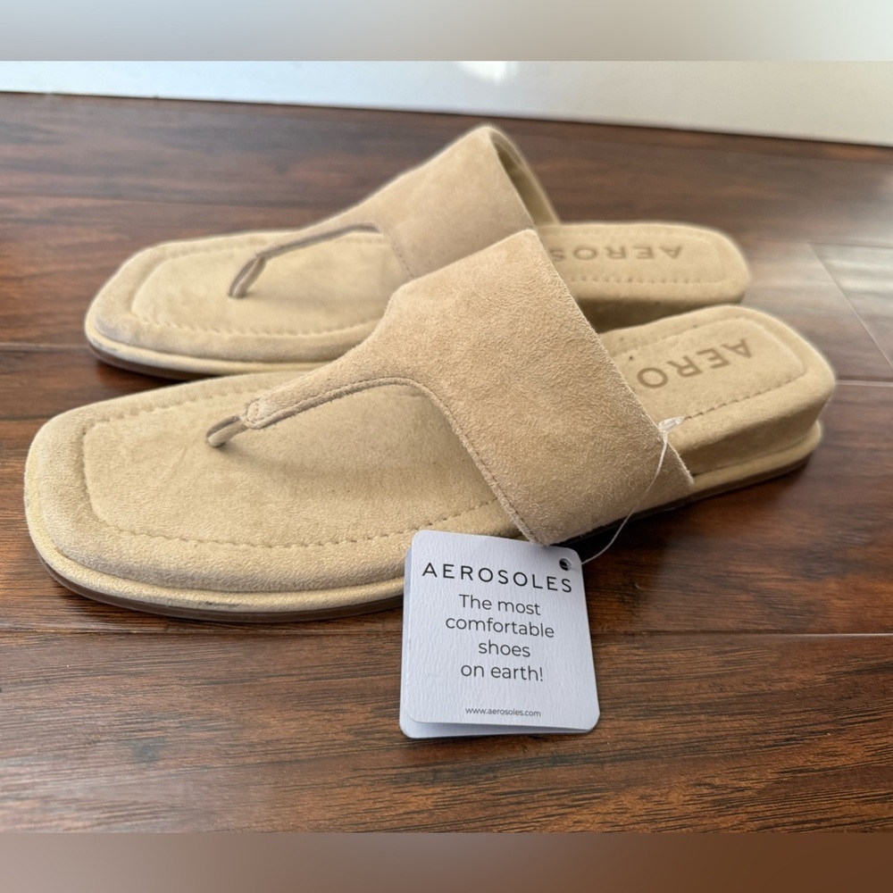 AEROSOLES Beige Suede Thong Sandals - Picture 5 of 9